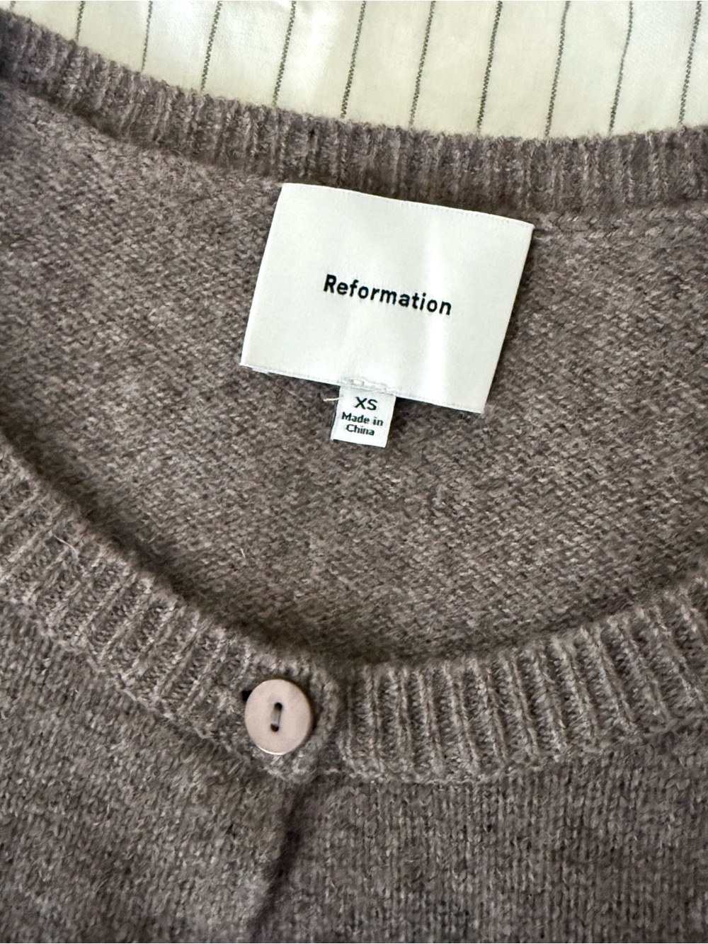 Reformation Cropped Button-Up Cardigan - Brown Taupe - Picture 3 of 3
